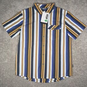 Stio‎ Men's Medium Purple Black Golf Stripe Curtis Camp Rodeo Button Up Shirt